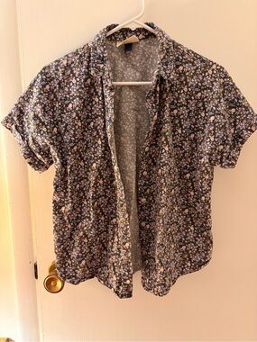 Floral Short Sleeve Button-Up Shirt — black Background with Pink & Cream Flowers